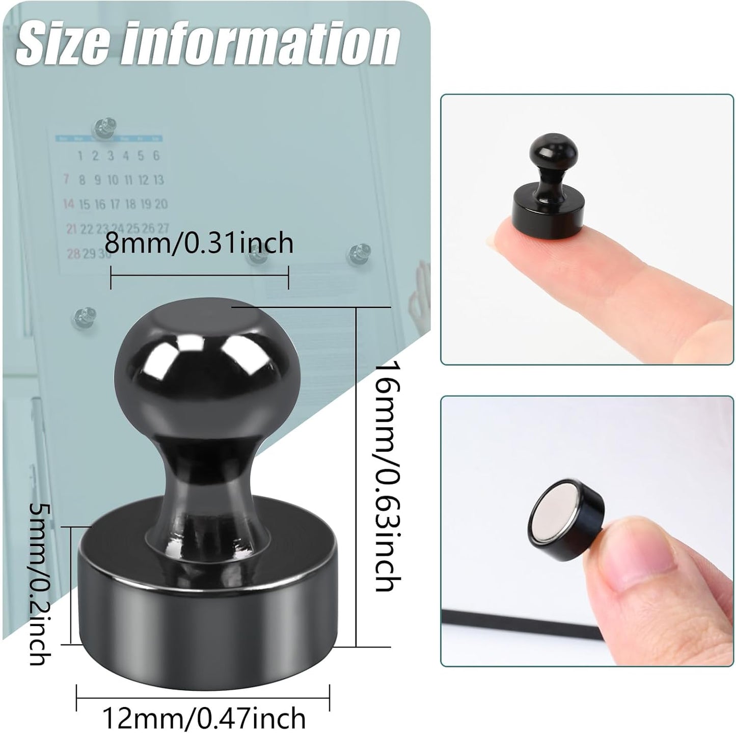 22 Pack Fridge Magnets, Black Strong Magnets for Whiteboard, Push Pin Magnets Refrigerator Magnets Small Strong Neodymium Magnet for Office, Classroom, Kitchen, Home