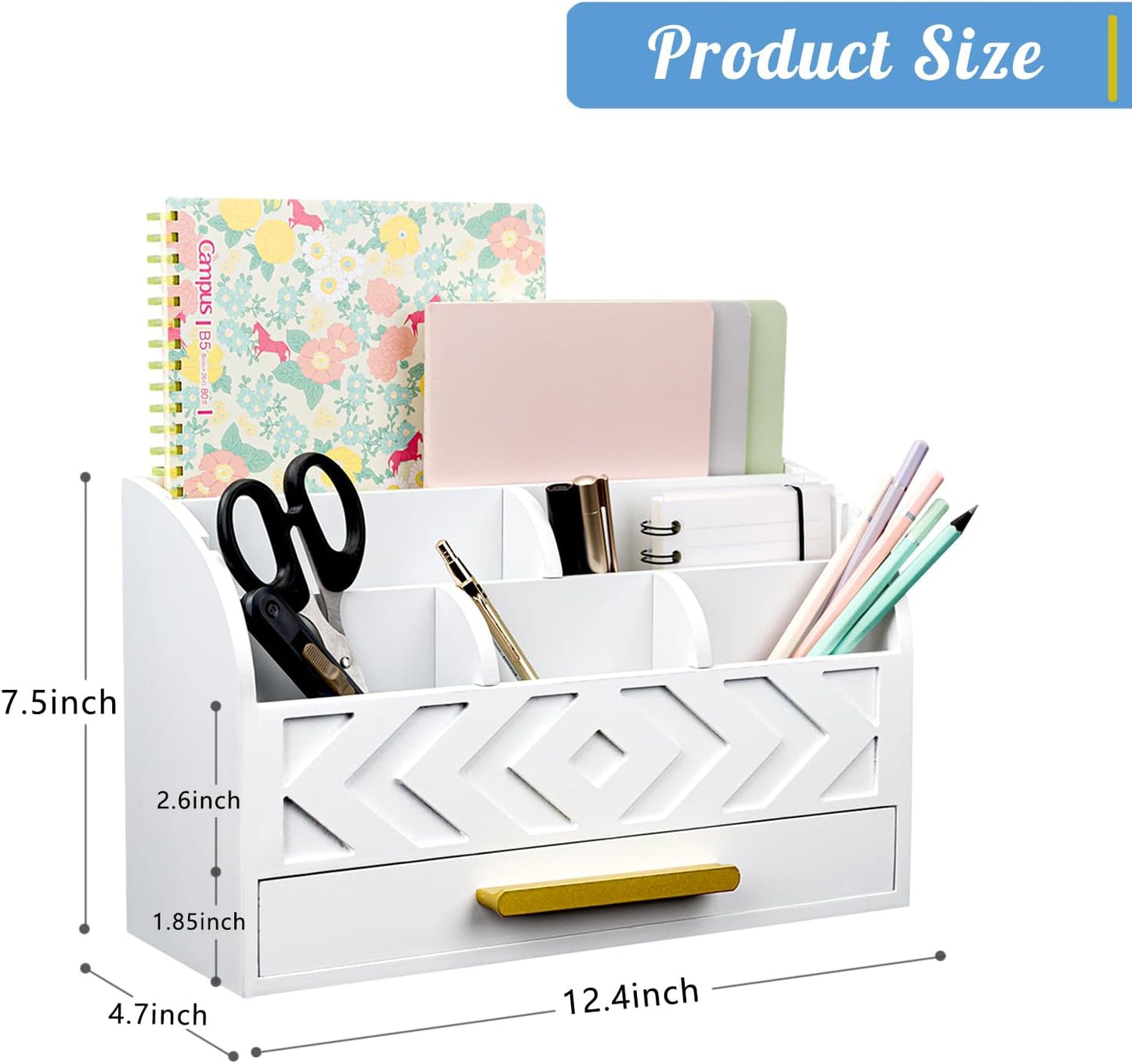 Wooden Desk Organizer Mail Organizer Countertop, Desktop Organizer Mail Sorter Mail Holder Bill Organizer for Desk, Desk Organizers and Accessories for Women (White)