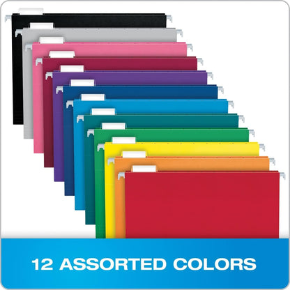 Pendaflex Colored Hanging File Folders Letter Size with 1/5 Cut Adjustable Tabs, 8.5 X 11-100 Pack of 12 Assorted Colors