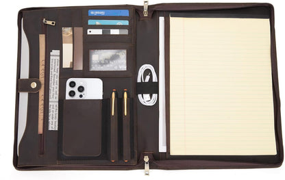 Personalized Genuine Leather Portfolio for Women and Men, Custom Engraved 8.5 x 11 Legal Padfolio, Zippered Notebook Laptop Organizer, Business Executive Folio for Work, Dark Khaki