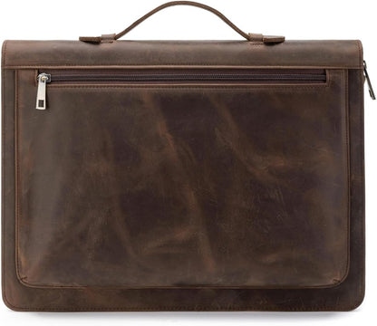 Handmade Vintage Crazy Horse Leather Portfolio,Business Organizer Padfolio with Handle, for iPad Pro/Microsoft Surface Pro/13 inch Tablet, Dark Khaki