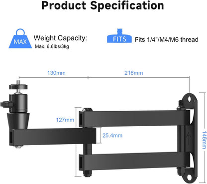suptek Universal Foldable Projector Wall Mount - Adjustable Bracket for Projectors, Compatible with 1/4", M4 & M6 Screws, Heavy-Duty & Space-Saving Design, Black, MA1330YT