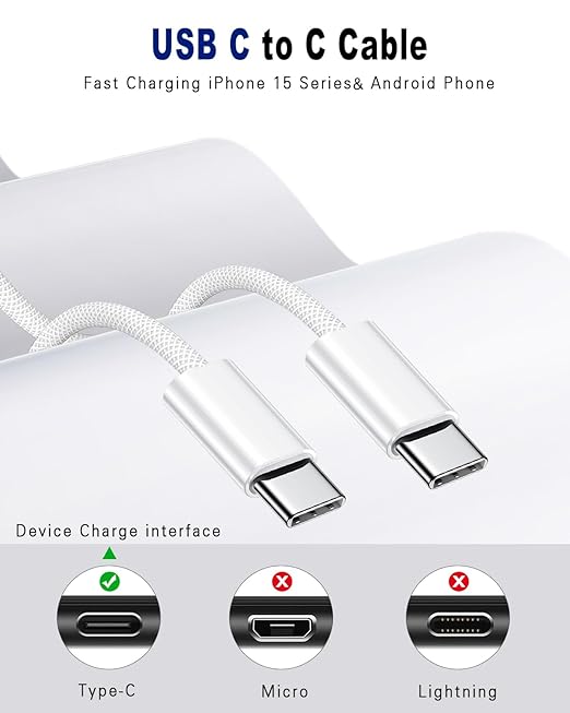USB C to USB C Cable for Apple Certified 60W 2-Pack 10ft Type C to C Fast Charger Cord for iPhone 17 16 Pro Max 15 Pro Max Plus Samsung S23 Note 20 iPad Pro Air Mini MacBook Air