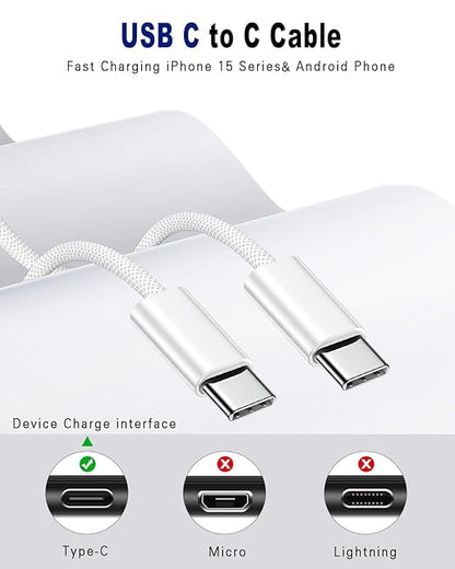 USB C to USB C Cable for Apple Certified 60W 2-Pack 10ft Type C to C Fast Charger Cord for iPhone 17 16 Pro Max 15 Pro Max Plus Samsung S23 Note 20 iPad Pro Air Mini MacBook Air