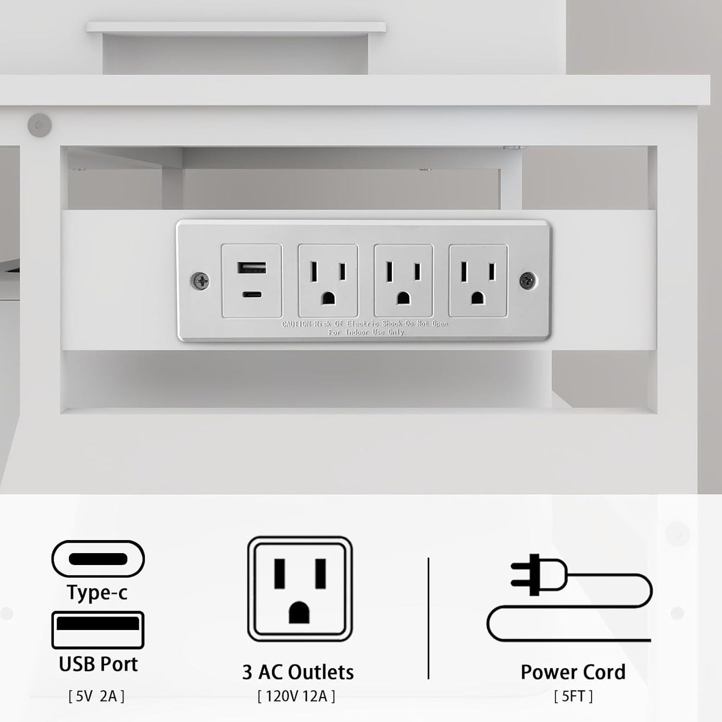 Natwind 23.6"x19.7" Large Printer Stand,3 Tier Printer Table with Charging Station, Rolling Cart with Adjustable Storage Shelf for Home Office Organization, Stand for Heat Press,3D Printer (White)