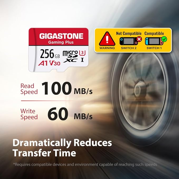 【for Switch 1 Only】 GIGASTONE 256GB Micro SD Card, Gaming Plus, MicroSDXC Memory Card for Nintendo-Switch 1, Steam Deck, 4K Video Recording, UHS-I A1 U3 V30 C10, up to 100MB/s, with Adapter