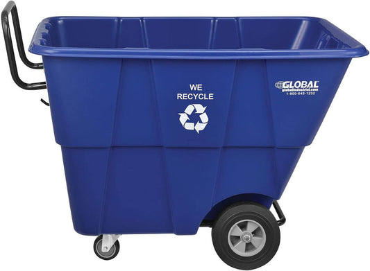 Global Industrial Standard Duty Plastic Recycling Tilt Truck 1/2 Cubic Yard Capacity 850 Lb. Capacity, Blue, Cart for Construction Commercial Industrial Transportation