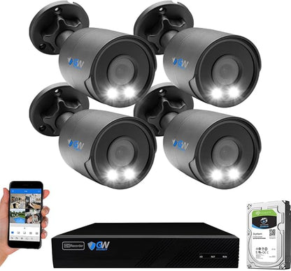 GW Security Smart AI 8 Channel 12MP NVR Ultra-HD 4K PoE Security Camera System with 4 x 8MP 2160P Face Recognition/Human/Vehicle Detection Outdoor Indoor Surveillance IP Camera, Built-in Microphne