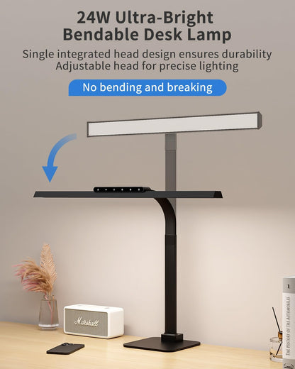 Desk Lamps for Office with Stable Base, 24W Touch Control Brightness Adjustable Tall Desk Lights, Eye-Caring Architect Task Light, Dimmable Brightness & Color Computer Lights for Desktop, Black