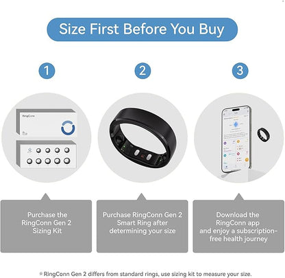 RingConn Gen 2, World’s First Smart Ring with Sleep Apnea Monitoring, No APP Subscription, 12-Day Battery Life, Stress/Heart Rate/Women's Health Tracker, Android & iOS Compatible (Black, Size 11)