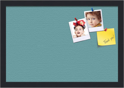 PinPix 19x13 Inch Cork Bulletin Board. This Decorative Framed Pin Board Comes with Aqua Pastel Design and a Satin Black Frame. Ideal for Home Office Decor or Message Board (PinPix-1806)