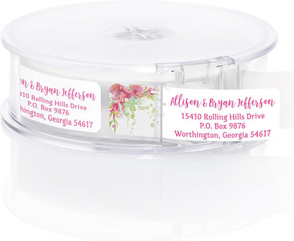 Bright Watercolor Floral Rolled Address Labels / 5 Vibrant Flower Bouquet Designs/Roll of 250 Personalized Address Labels/Designer Return Address Stickers in Elegant Plastic Dispenser
