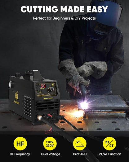 H HZXVOGEN Plasma Cutter 55A Non Touch Pilot Arc Plasma Cutters 110/220V Dual Voltage, Digital Display DC IGBT Inverter HF Air Plasma Cutting Machine, 1/2" Clean Cut 4/5" Max Cutting & 2T/4T(HVC55)