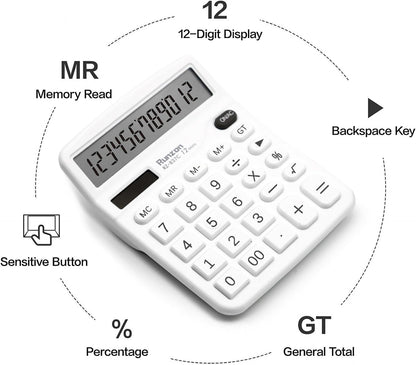 Basic Office Desktop Calculator - 12 Digit, Large LCD Display, Sensitive Buttons for White Office Supplies and School Supplies