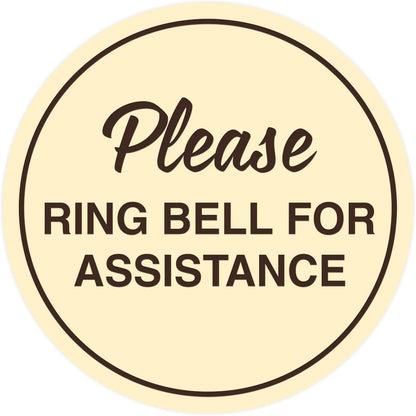 Signs ByLITA Circle Please Ring Bell For Assistance Wall or Door Sign | Easy Installation | Front Desk Reception Sign (Ivory/Dark Brown) - Small (2 Pack)