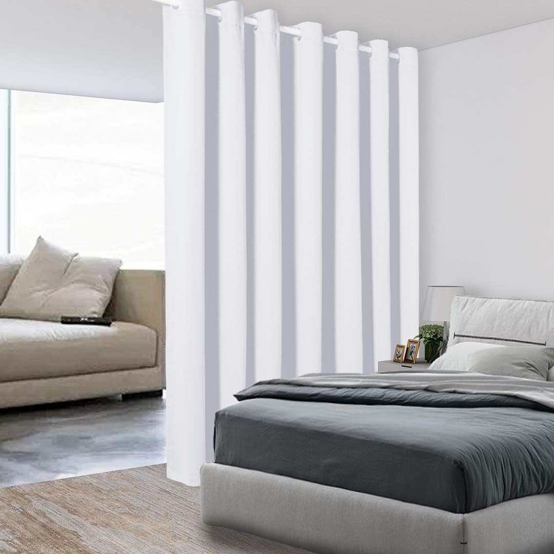 BONZER Extra Wide Room Divider Curtain Screen Partitions Total Privacy Wall Blackout Curtains for Home Theatre, Storage, 108L x 120W Inch (9L x 10W ft), 1 Panel, Greyish White