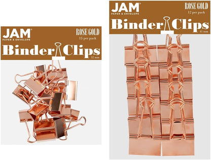 JAM PAPER Colorful Binder Clips Assortment - Medium & Large Size - Rose Gold Binderclips - 27 Clips/Pack