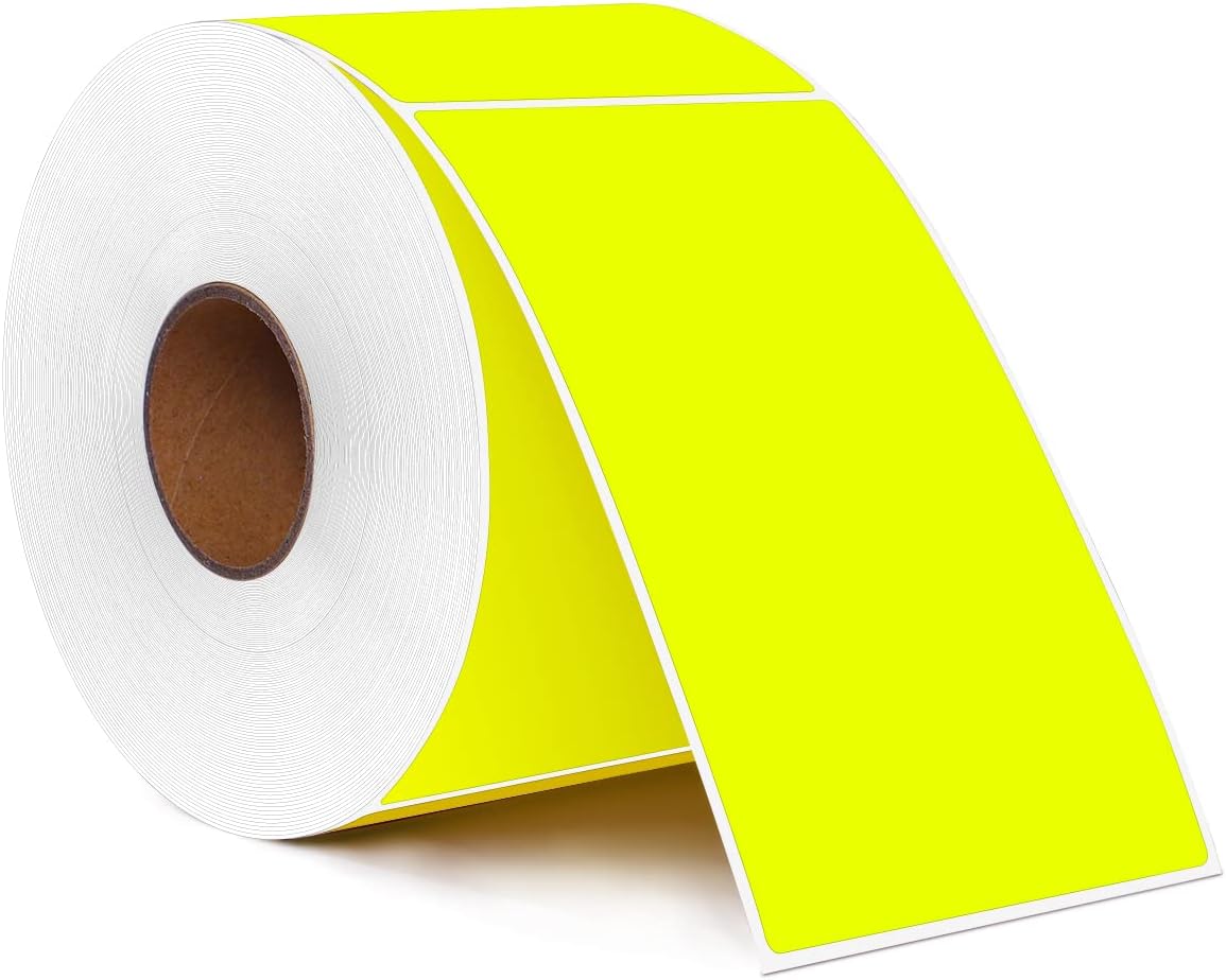PARLAIM 3" x 5" Rectangle Adhesive Color Code Stickers,500 per Dispenser Box Roll Square Label Inventory Stickers (Fluorescent Yellow)