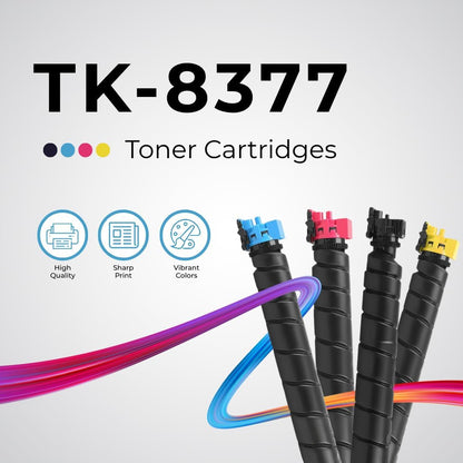 Toner Pros Compatible Replacement Toner Cartridge for Kyocera TK-8377 – High Yield Black TK-8377K, Cyan TK-8377C, Magenta TK-8377M, Yellow TK-8377Y – for TASKalfa 3554ci Printer – 4-Pack