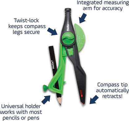 Helix - Plastic Locking Compass and Protractor - 2 Piece Set - Geometry, Drafting & Drawing