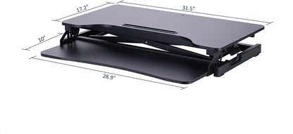 Rocelco Standing Desk Converter 31.5 Inch Sit Stand Up Dual Monitor Tabletop Riser with Tablet Mount, Height Adjustable Home Office Workstation - Deep Keyboard Tray for Laptop Mouse - Black (R VADRB)