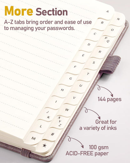 WEMATE Password Book with Alphabetical Tabs, Spiral Password Keeper Book for Seniors, Internet Password Notebook Password Journal Logbook Log in Detail, Small – 4.7''x 6'' (Dusty Rose)