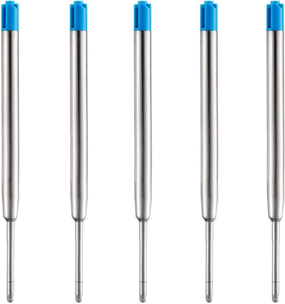HeTaoCat Blue Ink Refill Pack of 5, Replaceable Ballpoint Pen Refills, Medium Point Metal Refil (Blue)