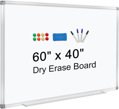 H-Qprobd Dry Erase Board for Wall 60"x40" Aluminum Presentation Magnetic Whiteboard with Long Pen Tray, Wall-Mounted White Board for School, Office and Home