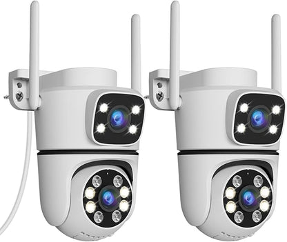 WEILAILIFE 【Dual Lens Linkage】 5MP Outdoor Wireless Security Camera, PTZ WiFi Video Surveillance Cameras for Home Security（2 Pack）