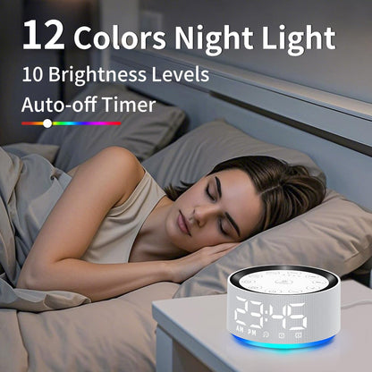 Brown Noise Machine Bedroom Alarm Clock Sound White Noise Machine Night Light with 30 Sleeping Sounds for Baby Kids Adults 2 Alarms Backup Battery 32-Level Vol 15 Wake up Sounds for Mild Heavy Sleeper