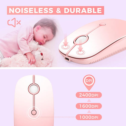 VssoPlor Type C Wireless Mouse, USB C MacBook Wireless Mouse Dual Mode 2.4G Cordless Mice with Nano USB and Type C Receiver Compatible with PC, Laptop, MacBook, ipad-Gradient Pink