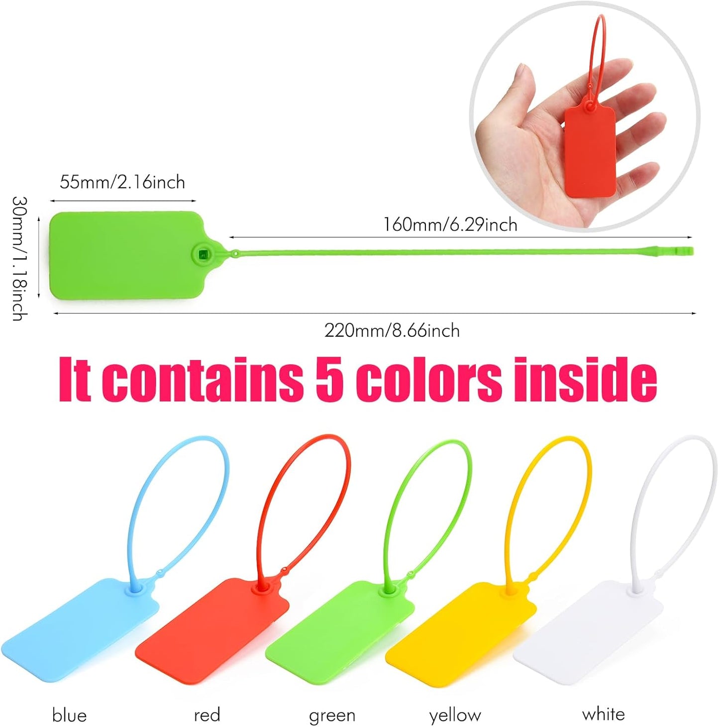 50 Blank Plastic Tags for Labeling Waterproof Hanging Labels Writable Tags Seal Plastic Marking Label for Clothes Bags Keys Inventory with One Marker Pen (Mixed 5 Color)