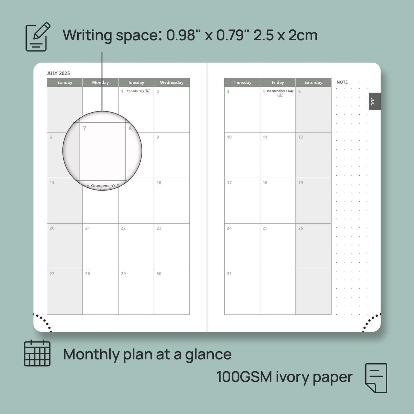 POPRUN Pocket Planner 2025-2026 (Purse Size 4'' x 6.25'') Academic Small Calendar (July 2025 - June 2026) with Hourly Time Slots, 100GSM Thick Papers, Leather Soft Cover - Pacific Green