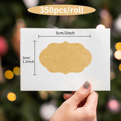 350 PCS Gift Tags Stickers Name Labels Stickers,2" x 1.2" Fancy Shape Stickers Self-Adhesive Handmade Bottle All-Purpose Jar Labels for Presents Cosmetic Decoration Jars Food Craft (Kraft)