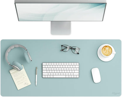 Smead Desk Pad, Vegan Leather Desk Mat with Non-Slip Faux Suede Backing, Perfect Desk Organizer for Office Decor, 36” x 17” Large, Superior Blue (64830)