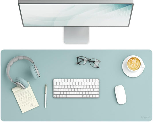 Smead Desk Pad, Vegan Leather Desk Mat with Non-Slip Faux Suede Backing, Perfect Desk Organizer for Office Decor, 36” x 17” Large, Superior Blue (64830)