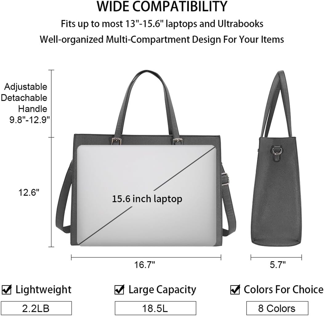 Laptop Bag for Women Waterproof Lightweight Leather 15.6 Inch Computer Tote Bag Business Office Briefcase Large Capacity Handbag Shoulder Bag Professional Office Work Bag 15.6 Inch Grey