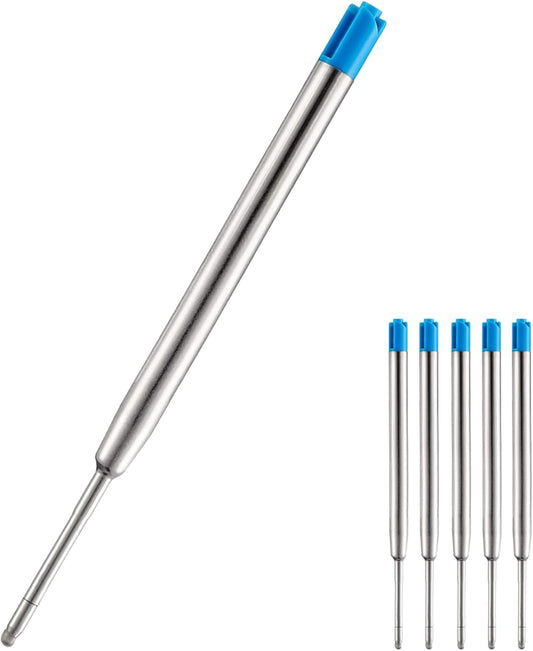 HeTaoCat Blue Ink Refill Pack of 5, Replaceable Ballpoint Pen Refills, Medium Point Metal Refil (Blue)