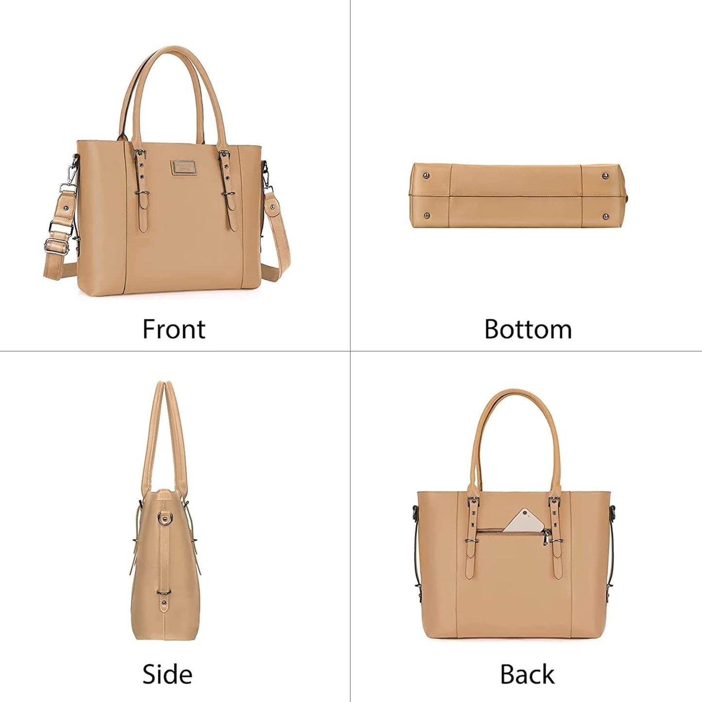 MOSISO PU Leather Laptop Tote Bag for Women, Waterproof Large Capacity Business Work Briefcase Shoulder Laptop Bag