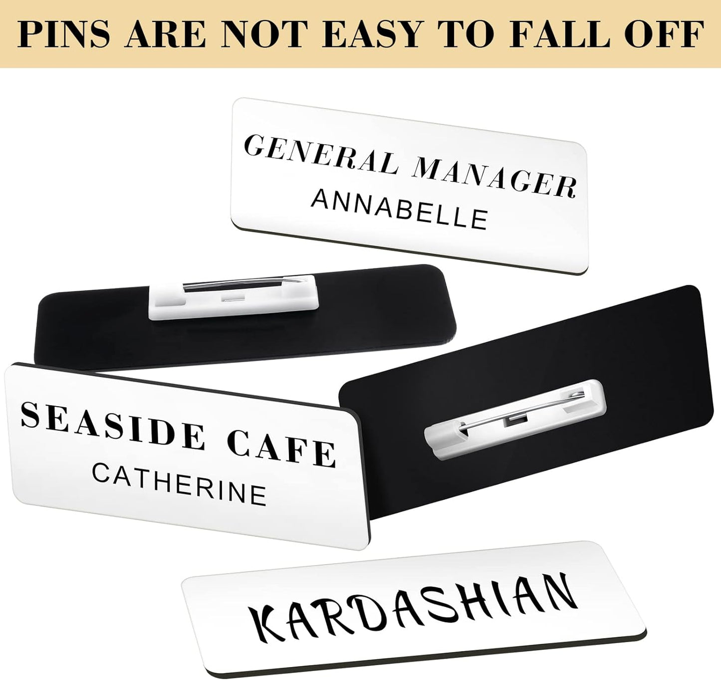 Breling 100 Pieces Name Tags with Pins 1 x 3 Inches Blank Name Tags Reusable ID Badge Holders with Clip for Office Workers Students Employee Custom(White)