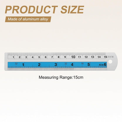 HARFINGTON 6pcs Metal Straight Ruler 15cm Metric SAE Aluminum Alloy Measuring Rulers Scale Tools with Hole for Measure Study Reading Classroom Office, Blue