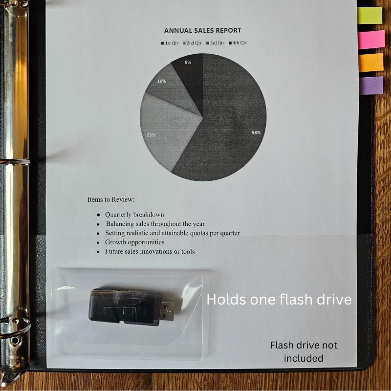 Business Card Pocket - Flash Drive Pocket - Self Adhesive - Open Long - Resealable Flap - BIS10130 (100-Pack), Clear