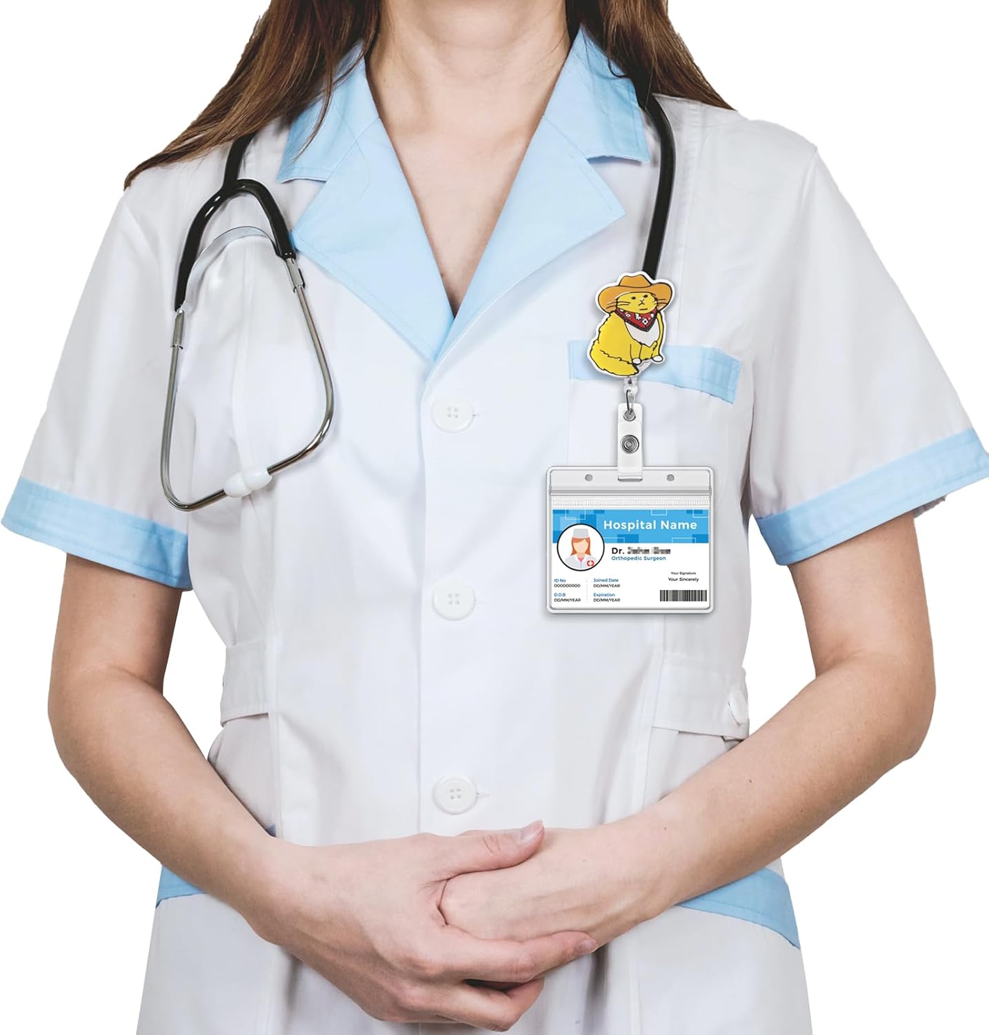 Cowboy Cat Badge Reel, Funny Badge Holder, Cute Nurse Name Tag with Retractable Clip, Medical Worker ID Card Holders, Pediatric Nursing Accessories for Nurse Doctor Student Teacher Office