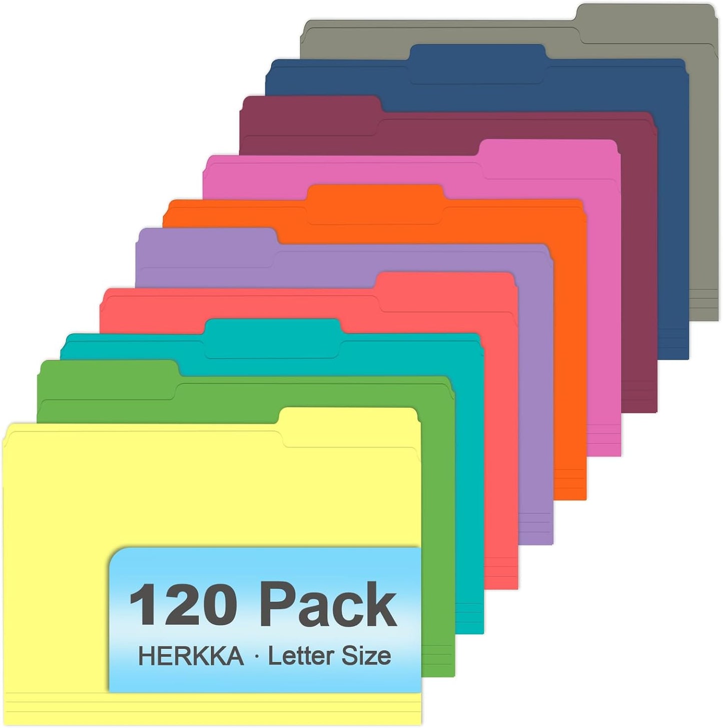 File Folder, HERKKA 120 Pack 1/3 Cut Tab File Folders, Colored File Folders Great for Organizing and Filing, Letter Size, Assorted 10 Colors