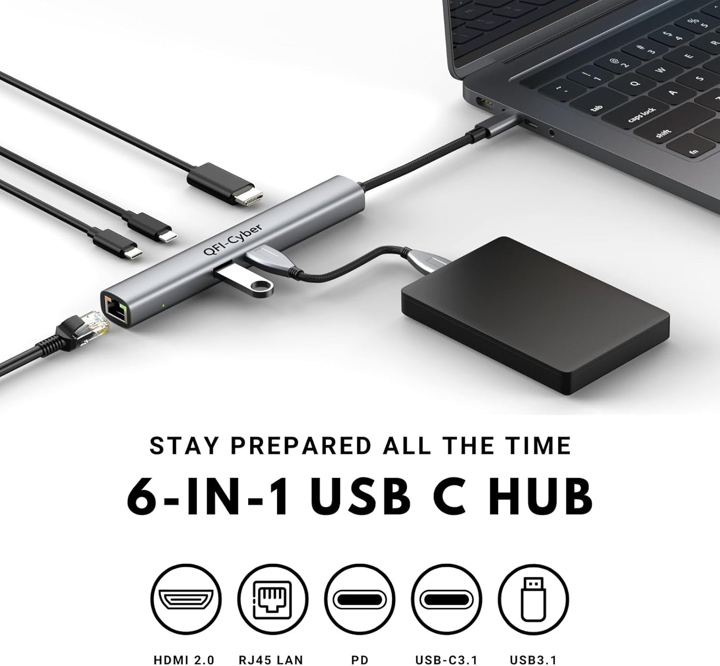 6-in-1 USB C Hub, Ethernet Multiport Adapter, USB C to HDMI Dock with 4K@60HZ HDMI, 2*USB 3.1 Gen 2, 10Gbps Data, RJ45, 100W PD for MacBook Pro/Air, Chromebook, Dell XPS, HP and More