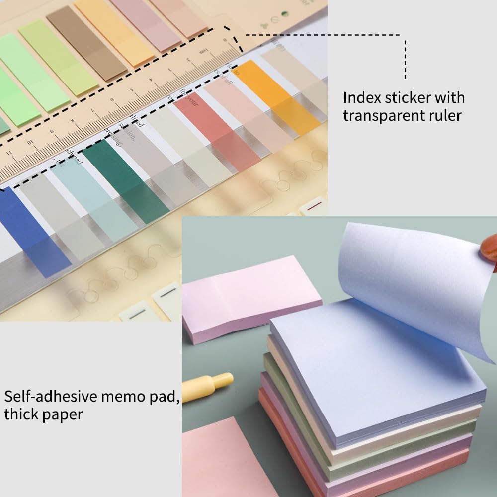 HVOMO Stationery Set,1 large-capacity pencil case,5 quick-drying pens,50 waterproof stickers,2 sticky note pads(200 sheets),1 set of 10-color index labels (200 sheets),Student stationery gift(Green)