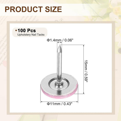 uxcell 100Pcs Upholstery Tacks, 11mmx15mm Flat Head Thumb Tack Decorative Furniture Nails Push Pins for Furniture Sofa Headboards, Pink