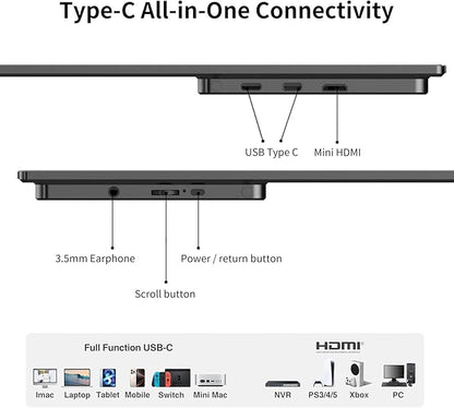 Portable Monitor, 4K UHD 15.6inch Lightweight Travel Monitor for Laptop Xbox PS5 MacBook, Ultra High Definition Laptop Screen Extender USB-C HDMI One-Click Connection