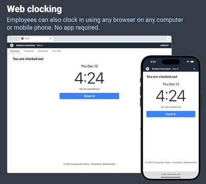 COMPUMATIC Biometric Fingerprint Time Clock with Online Cloud Hosted Software, Automatic Real-Time Punch Upload with WiFi or Wired Ethernet Connection