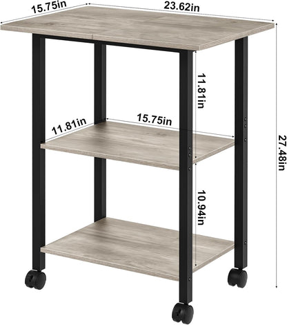 Lerliuo 3-Tier Printer Stand, Industrial Mobile Printer Table with Storage Shelf and Steel Frame, Rolling Printer Cart Holder with Lockable Wheels for Home, Office (Oak)